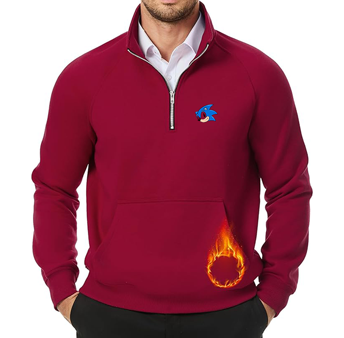 Men's  Sonic the Hedgehog JMIERR Quarter Zip Pullover Heavy Sweatshirts Warm Fleece Sweatshirt Polo