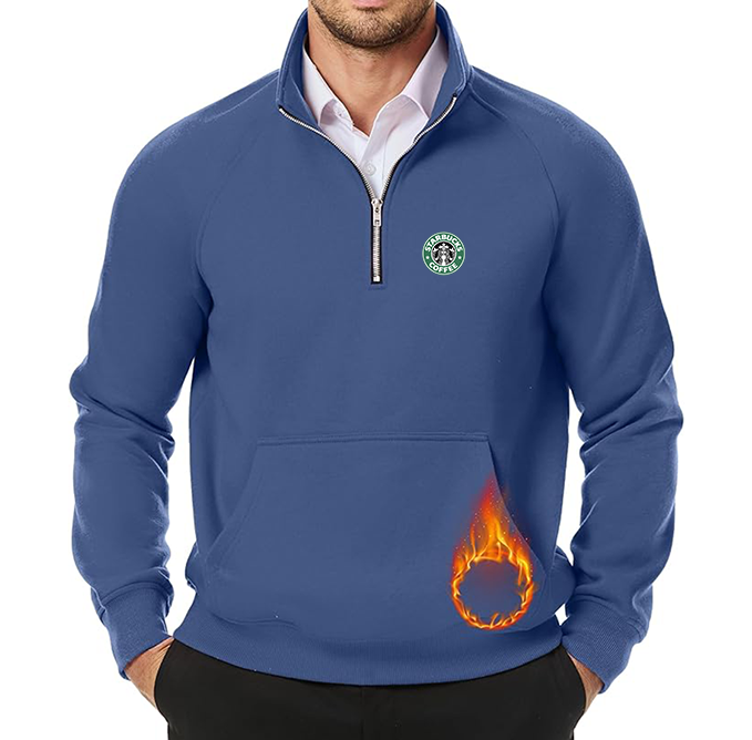 Men's  Starbucks Coffee  JMIERR Quarter Zip Pullover Heavy Sweatshirts Warm Fleece Sweatshirt Polo