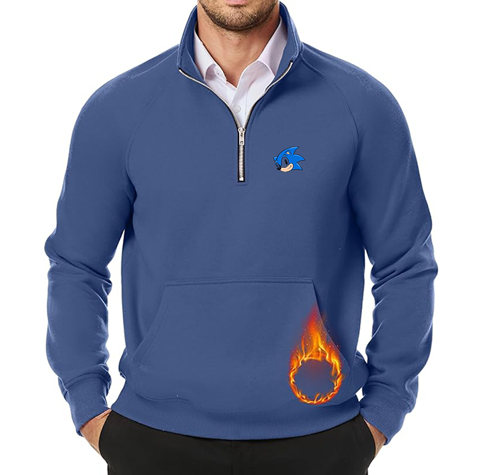 Men's  Sonic the Hedgehog JMIERR Quarter Zip Pullover Heavy Sweatshirts Warm Fleece Sweatshirt Polo