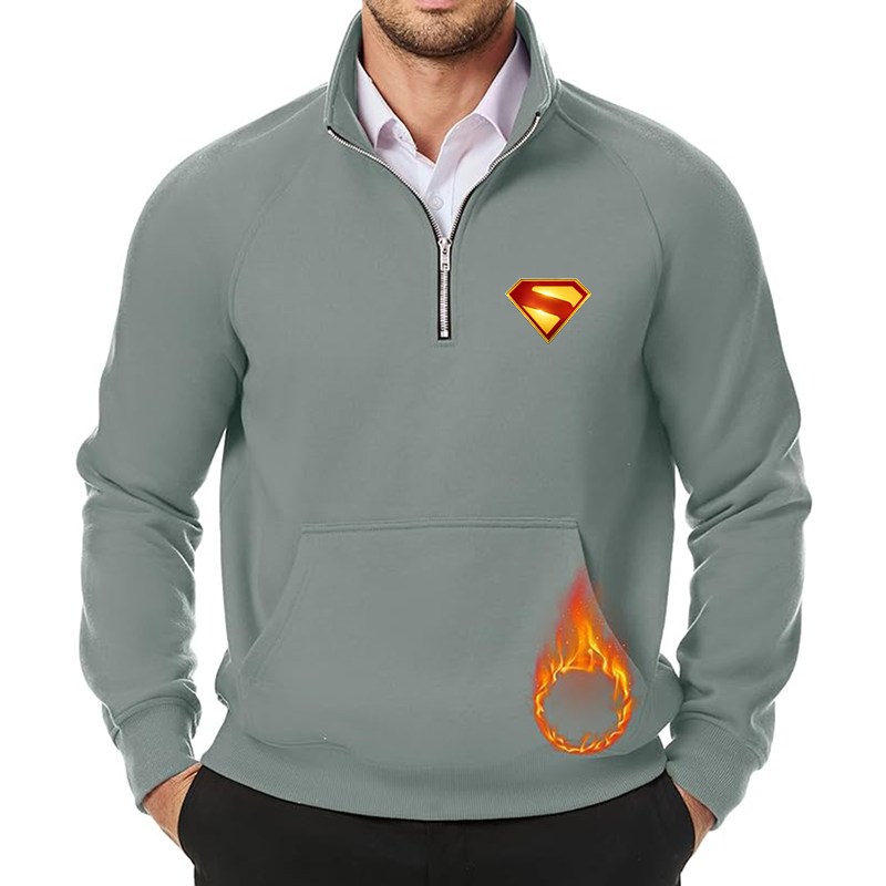 Men's Superman 2025  JMIERR Quarter Zip Pullover Heavy Sweatshirts Warm Fleece Sweatshirt Polo