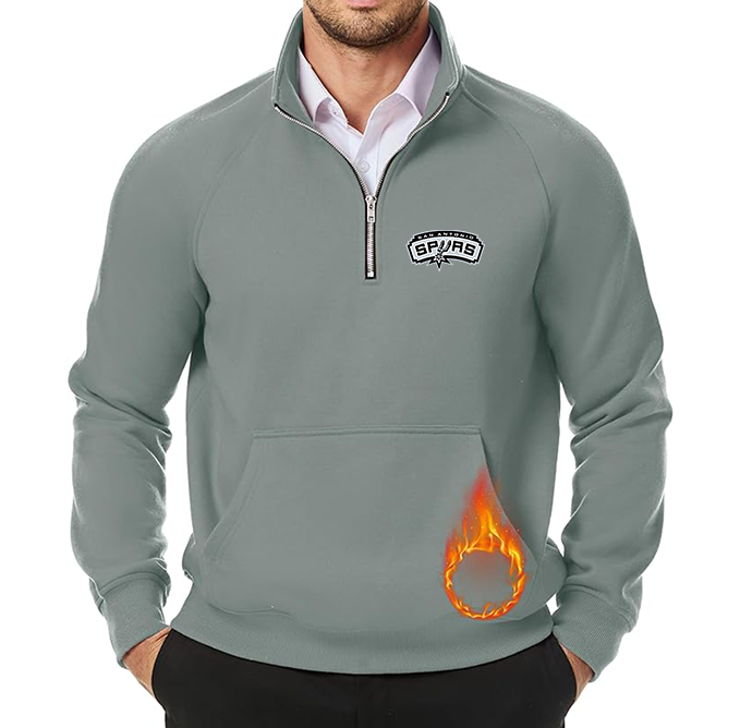 Men's San Antonio Spurs JMIERR Quarter Zip Pullover Heavy Sweatshirts Warm Fleece Sweatshirt Polo