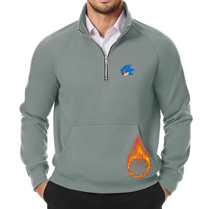 Men's  Sonic the Hedgehog JMIERR Quarter Zip Pullover Heavy Sweatshirts Warm Fleece Sweatshirt Polo