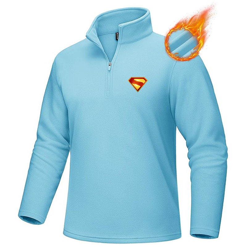 Men's Superman 2025 MAGCOMSEN Quarter-Zip Pullover Polar Fleece Sweatshirt Stand Collar Long Sleeve Shirt for Men Thermal Winter Fall