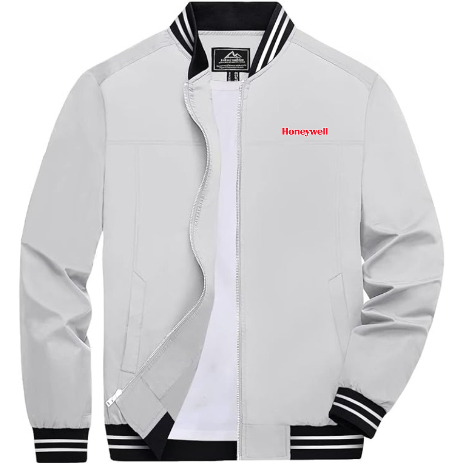 Men's Honeywell Lightweight Zip-Up Bomber Jacket with Ribbed Collar and Cuffs Versatile Casual Outerwear