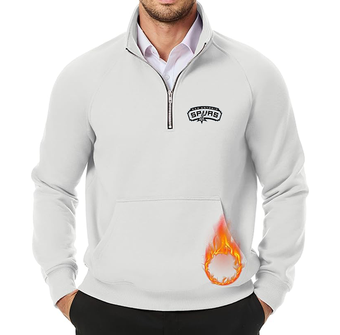 Men's San Antonio Spurs JMIERR Quarter Zip Pullover Heavy Sweatshirts Warm Fleece Sweatshirt Polo