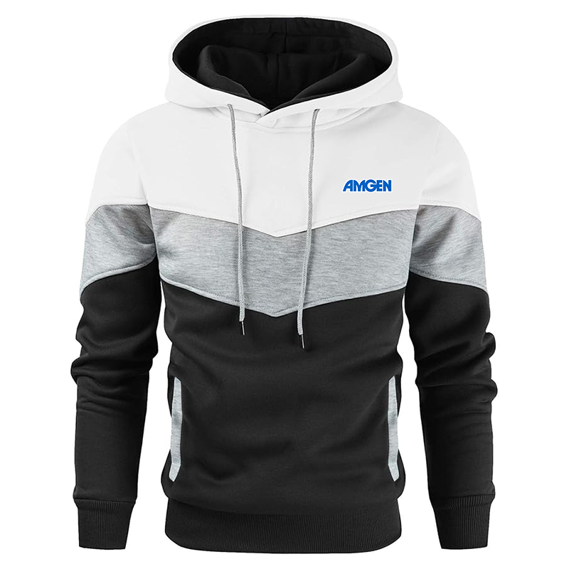Men's Amgen Gesean Novelty Color Block Pullover Fleece Hoodie Long Sleeve Casual Sweatshirt with Pocket
