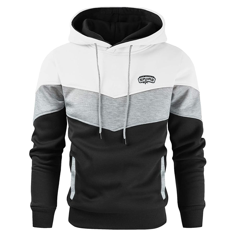 Men's  San Antonio Spurs  Gesean Novelty Color Block Pullover Fleece Hoodie Long Sleeve Casual Sweatshirt with Pocket