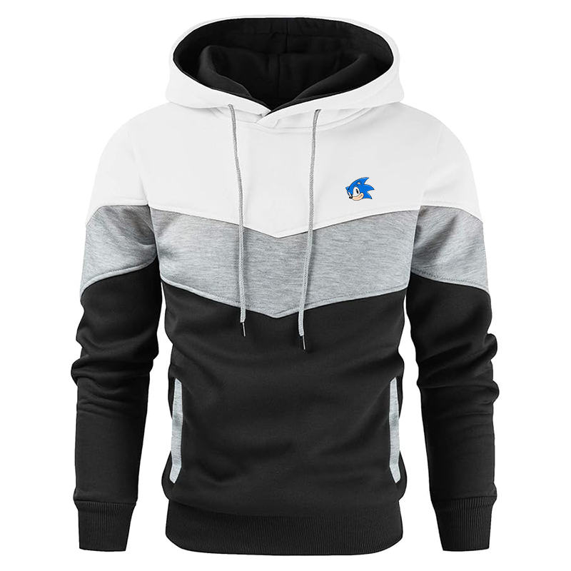 Men's  Sonic the Hedgehog Gesean Novelty Color Block Pullover Fleece Hoodie Long Sleeve Casual Sweatshirt with Pocket