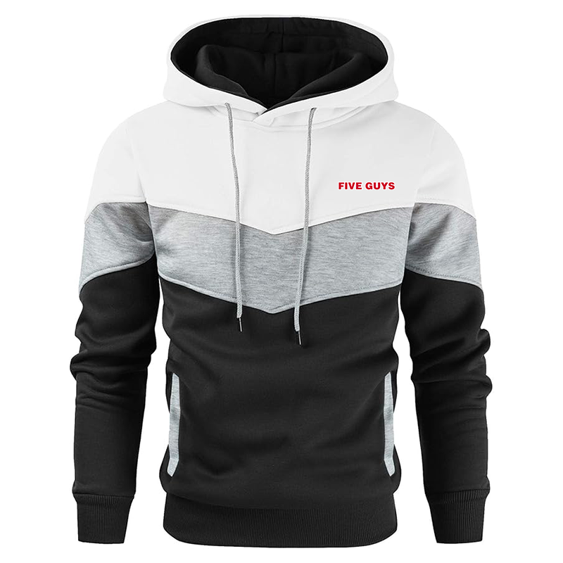 Men's Five Guys Gesean Novelty Color Block Pullover Fleece Hoodie Long Sleeve Casual Sweatshirt with Pocket