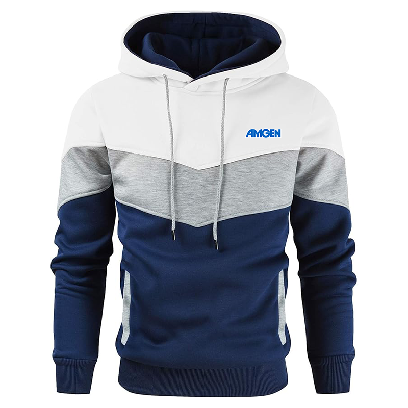 Men's Amgen Gesean Novelty Color Block Pullover Fleece Hoodie Long Sleeve Casual Sweatshirt with Pocket