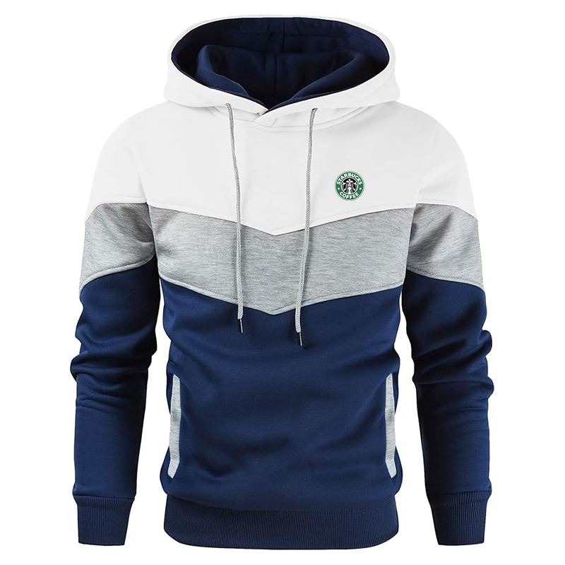 Men's  Starbucks Coffee  Gesean Novelty Color Block Pullover Fleece Hoodie Long Sleeve Casual Sweatshirt with Pocket