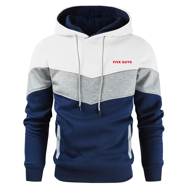 Men's Five Guys Gesean Novelty Color Block Pullover Fleece Hoodie Long Sleeve Casual Sweatshirt with Pocket