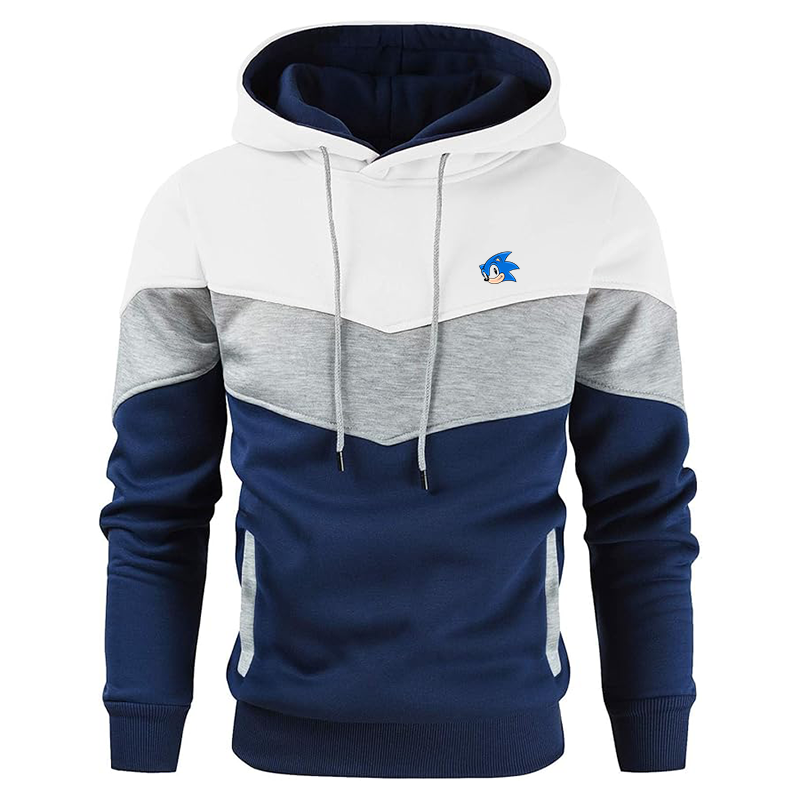 Men's  Sonic the Hedgehog Gesean Novelty Color Block Pullover Fleece Hoodie Long Sleeve Casual Sweatshirt with Pocket