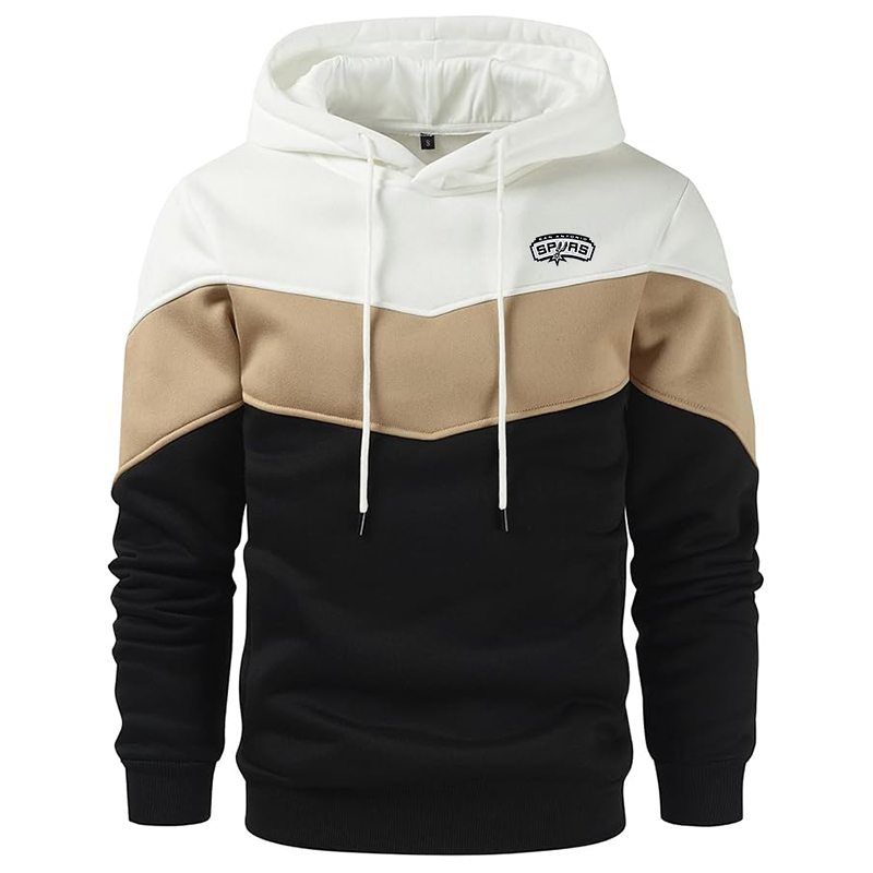 Men's  San Antonio Spurs  Gesean Novelty Color Block Pullover Fleece Hoodie Long Sleeve Casual Sweatshirt with Pocket