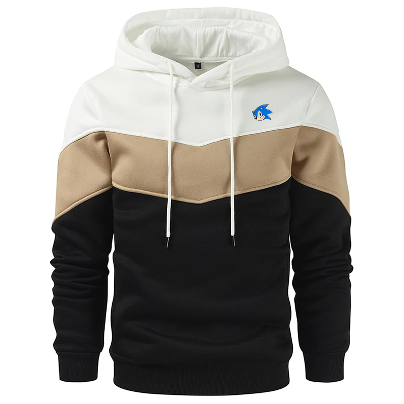 Men's  Sonic the Hedgehog Gesean Novelty Color Block Pullover Fleece Hoodie Long Sleeve Casual Sweatshirt with Pocket