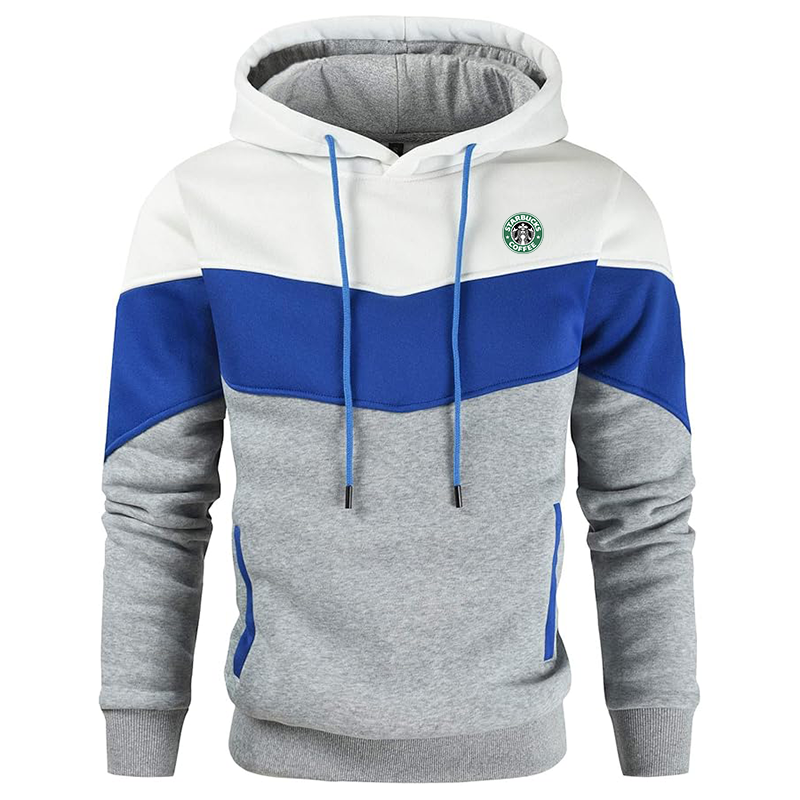 Men's  Starbucks Coffee  Gesean Novelty Color Block Pullover Fleece Hoodie Long Sleeve Casual Sweatshirt with Pocket