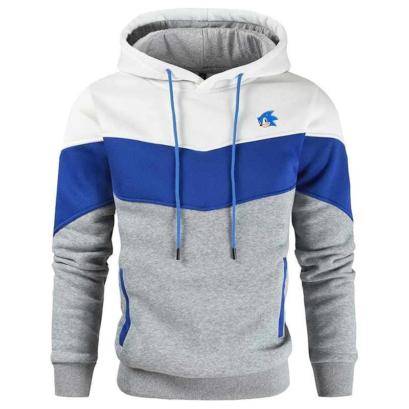 Men's  Sonic the Hedgehog Gesean Novelty Color Block Pullover Fleece Hoodie Long Sleeve Casual Sweatshirt with Pocket