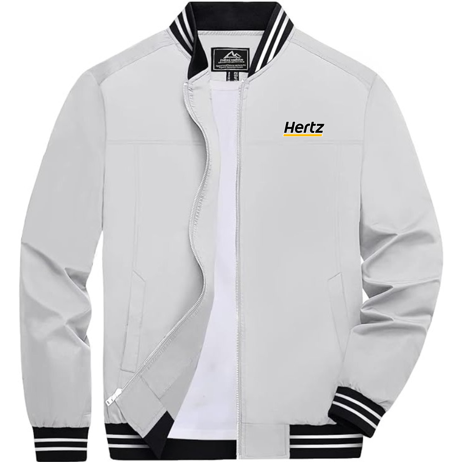 Men's Hertz Lightweight Zip-Up Bomber Jacket with Ribbed Collar and Cuffs Versatile Casual Outerwear