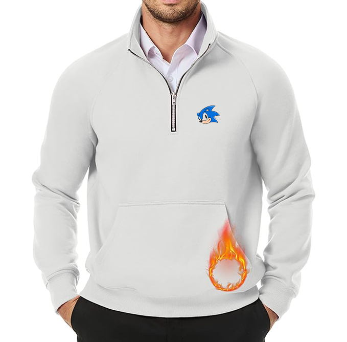 Men's  Sonic the Hedgehog JMIERR Quarter Zip Pullover Heavy Sweatshirts Warm Fleece Sweatshirt Polo