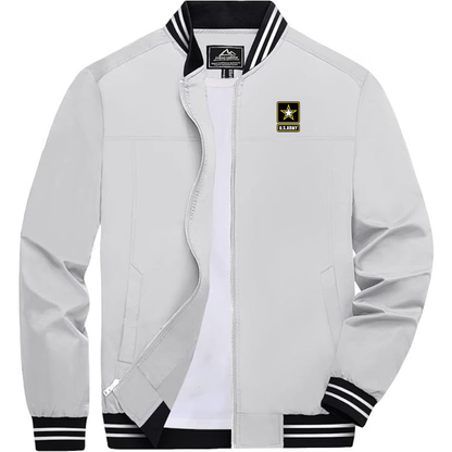 Men's  U.S. ARMY Lightweight Zip-Up Bomber Jacket with Ribbed Collar and Cuffs Versatile Casual Outerwear