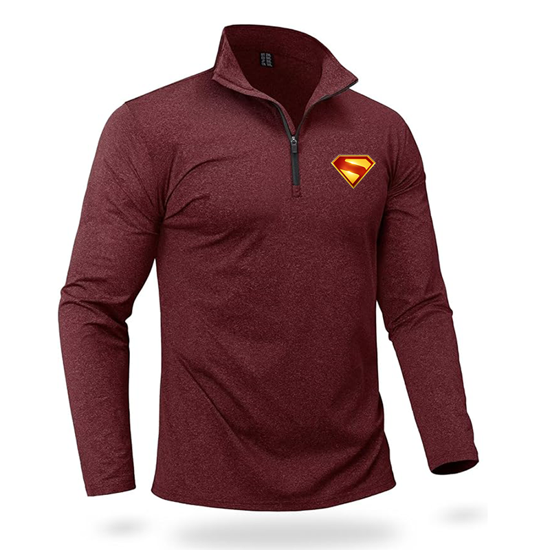 Men's Superman 2025  Quarter Zip Pullover Premium Fleece Lined Heather Long Sleeve Golf Shirts Midweight 1/4 Half Zip Sweatshirts