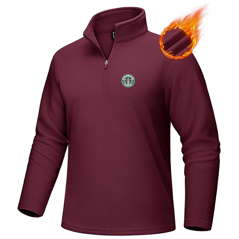 Men's  Starbucks Coffee  MAGCOMSEN Quarter-Zip Pullover Polar Fleece Sweatshirt Stand Collar Long Sleeve Shirt for Men Thermal Winter Fall