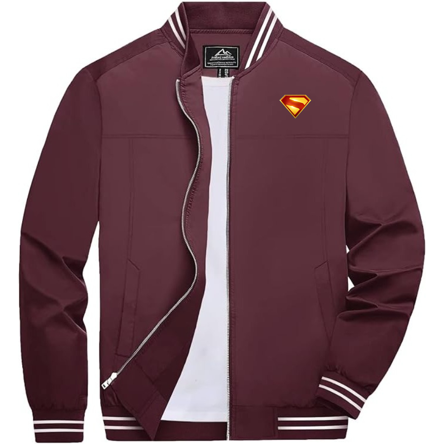 Men's Superman 2025 Lightweight Zip-Up Bomber Jacket with Ribbed Collar and Cuffs Versatile Casual Outerwear
