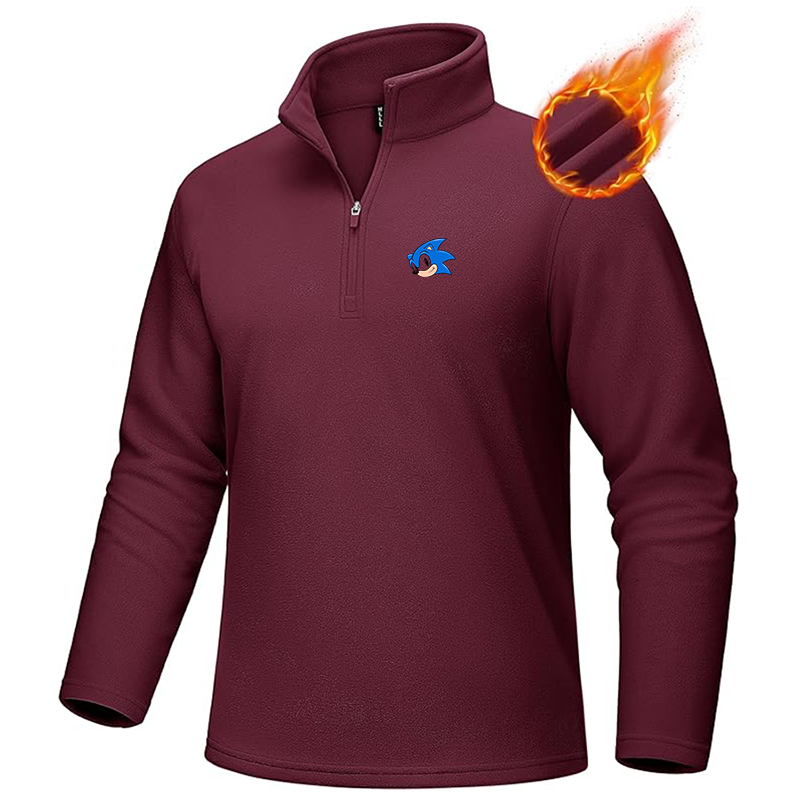 Men's  Sonic the Hedgehog MAGCOMSEN Quarter-Zip Pullover Polar Fleece Sweatshirt Stand Collar Long Sleeve Shirt for Men Thermal Winter Fall