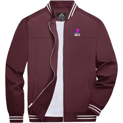 Men's Taco Bell Lightweight Zip-Up Bomber Jacket with Ribbed Collar and Cuffs Versatile Casual Outerwear