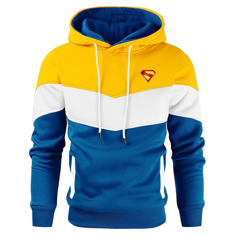 Men's Superman 2025  Gesean Novelty Color Block Pullover Fleece Hoodie Long Sleeve Casual Sweatshirt with Pocket