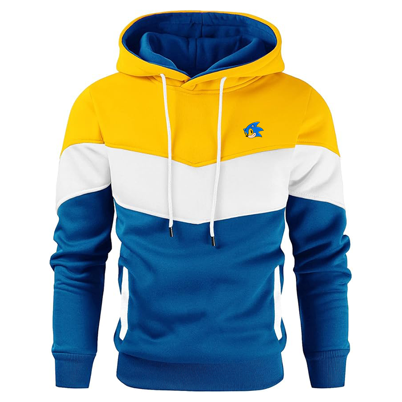 Men's  Sonic the Hedgehog Gesean Novelty Color Block Pullover Fleece Hoodie Long Sleeve Casual Sweatshirt with Pocket