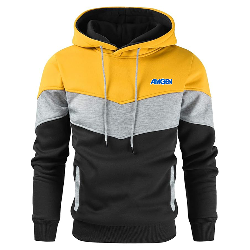 Men's Amgen Gesean Novelty Color Block Pullover Fleece Hoodie Long Sleeve Casual Sweatshirt with Pocket