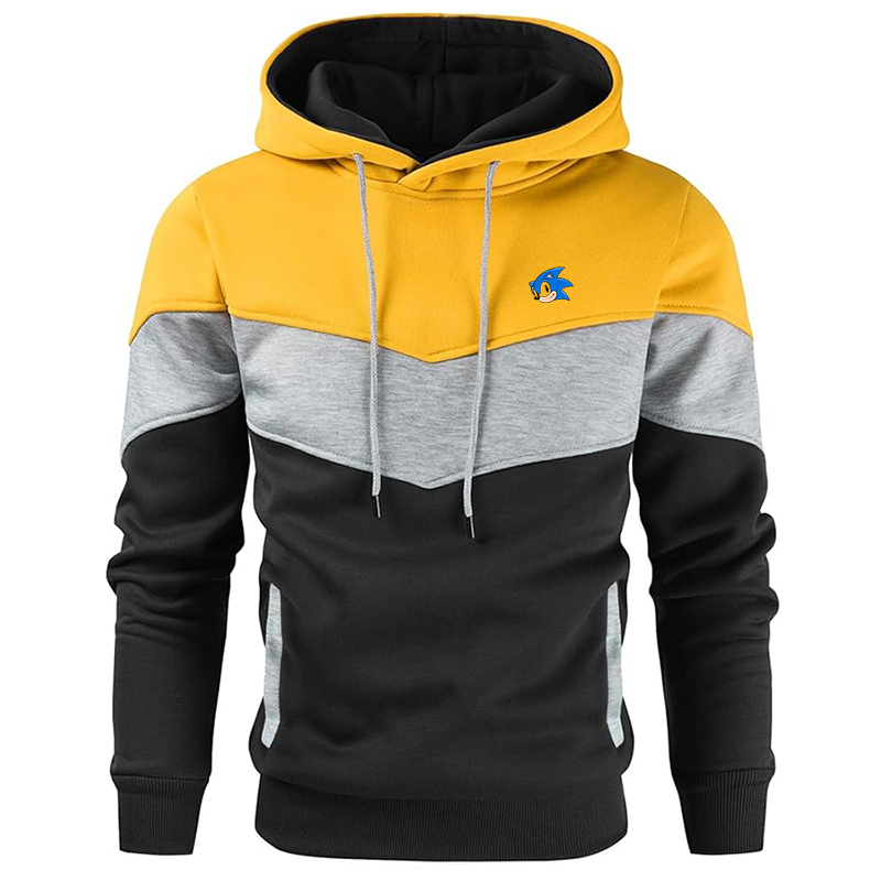 Men's  Sonic the Hedgehog Gesean Novelty Color Block Pullover Fleece Hoodie Long Sleeve Casual Sweatshirt with Pocket