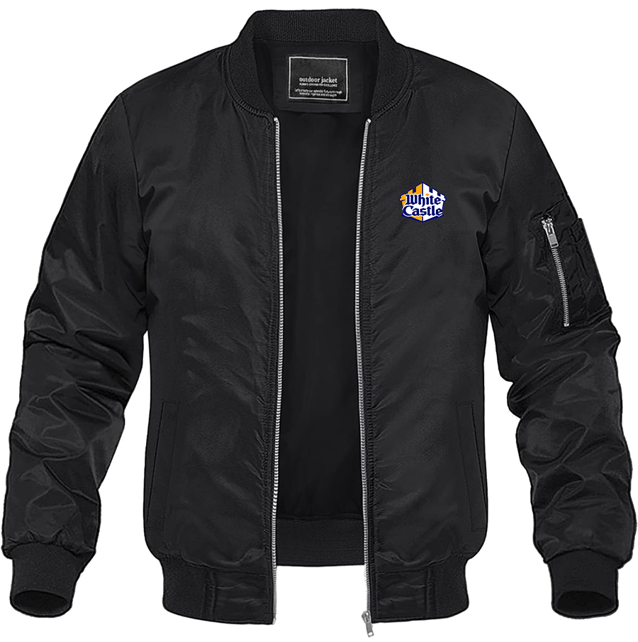 Men's White Castle Lightweight Bomber Jacket Windbreaker Softshell Varsity Jacket
