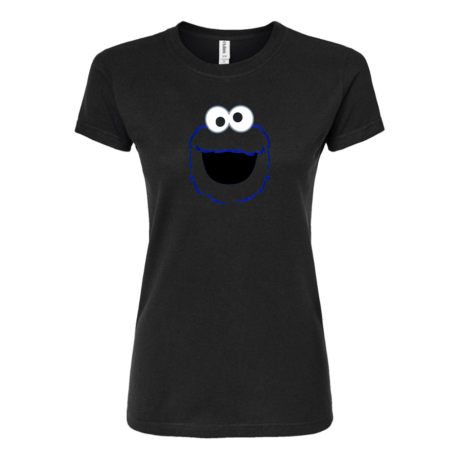 Women's Sesame Street Cookie Monster face Round Neck T-Shirt