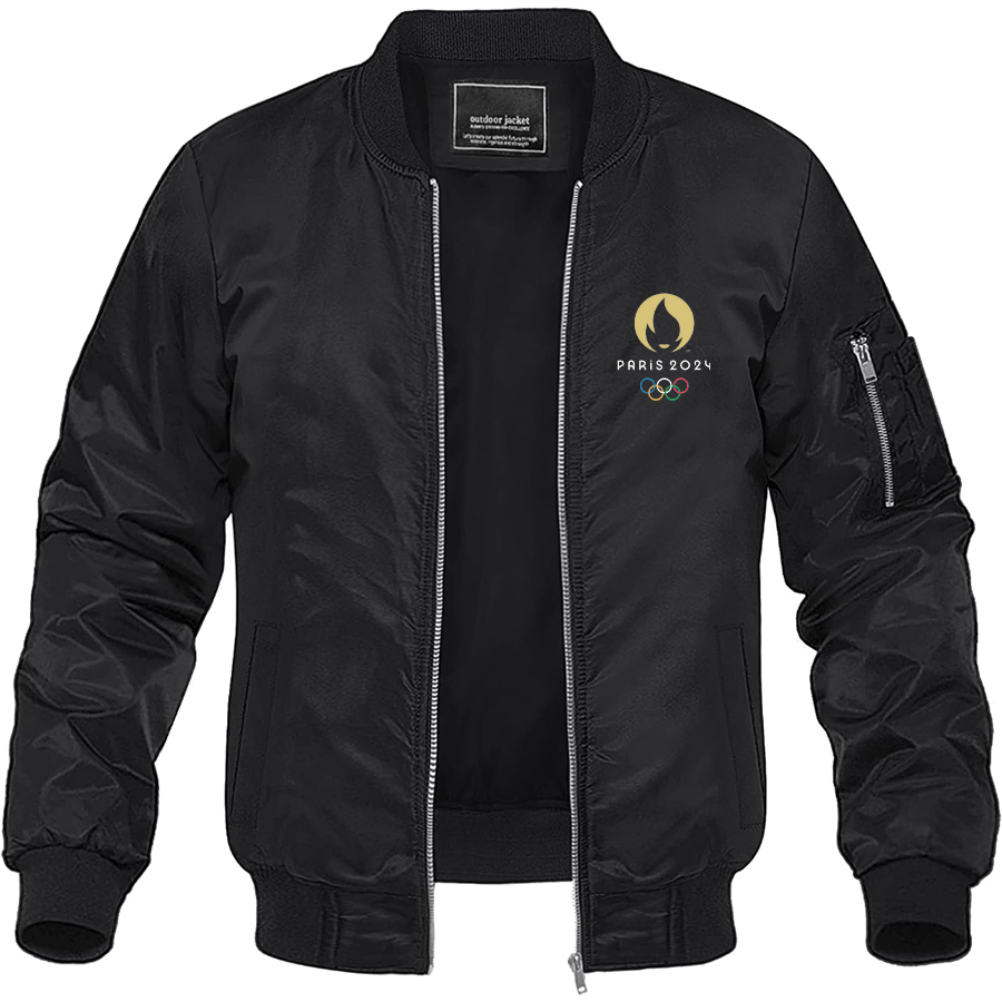 Men's New Olympics 2024 Paris Logo Lightweight Bomber Jacket Windbreaker Softshell Varsity Jacket Coat