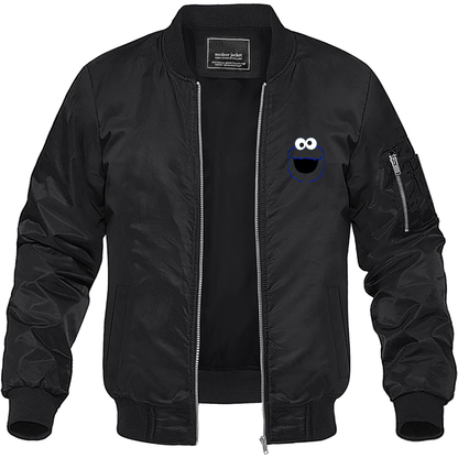 Men's Sesame Street Cookie Monster face Lightweight Bomber Jacket Windbreaker Softshell Varsity Jacket Coat