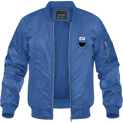 Men's Sesame Street Cookie Monster face Lightweight Bomber Jacket Windbreaker Softshell Varsity Jacket Coat