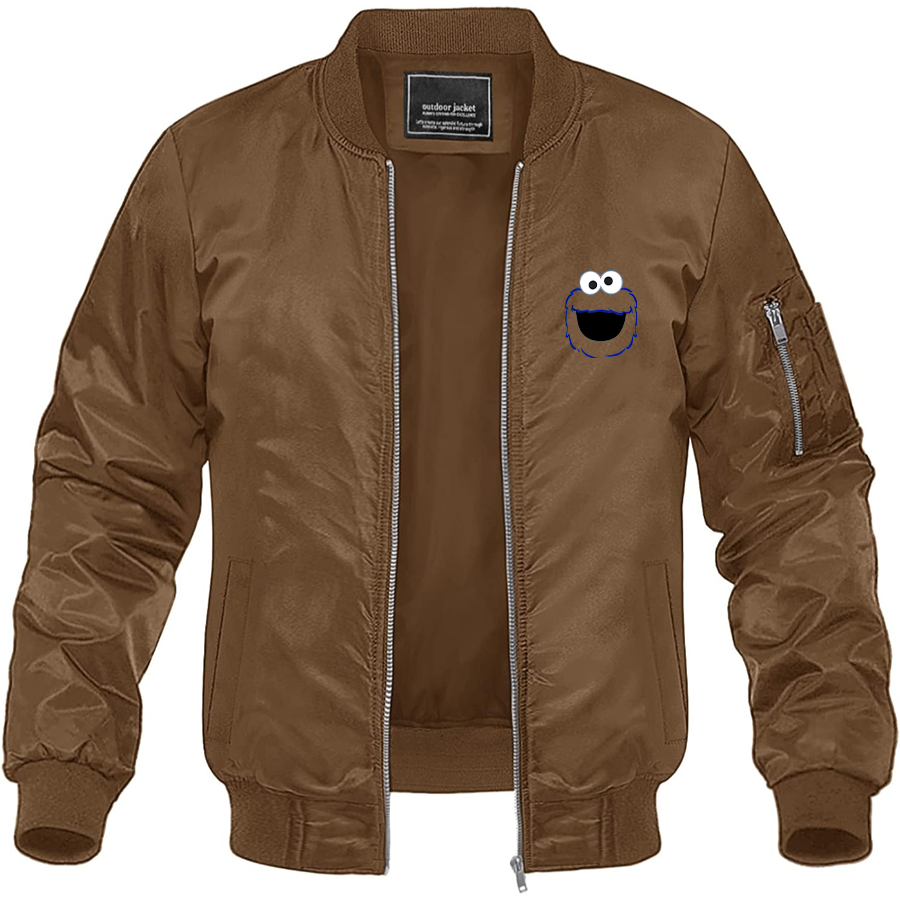Men's Sesame Street Cookie Monster face Lightweight Bomber Jacket Windbreaker Softshell Varsity Jacket Coat