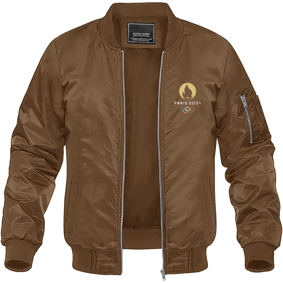 Men's New Olympics 2024 Paris Logo Lightweight Bomber Jacket Windbreaker Softshell Varsity Jacket Coat