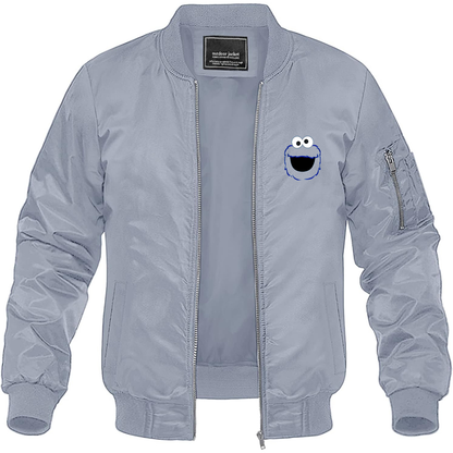 Men's Sesame Street Cookie Monster face Lightweight Bomber Jacket Windbreaker Softshell Varsity Jacket Coat