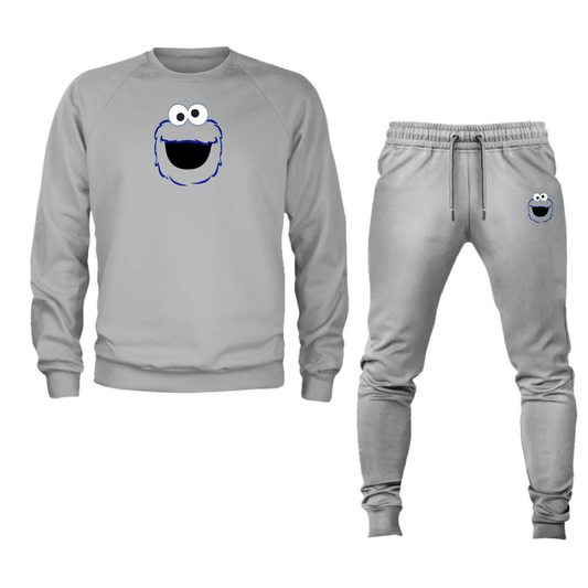 Unisex Sesame Street Cookie Monster face Crewneck Sweatshirt Joggers Suit