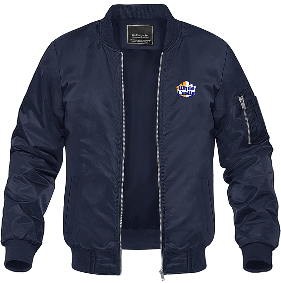 Men's White Castle Lightweight Bomber Jacket Windbreaker Softshell Varsity Jacket