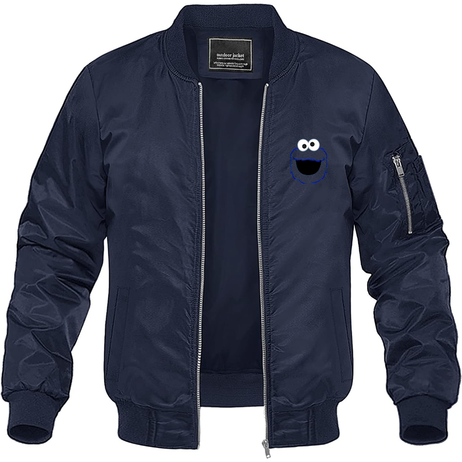Men's Sesame Street Cookie Monster face Lightweight Bomber Jacket Windbreaker Softshell Varsity Jacket Coat