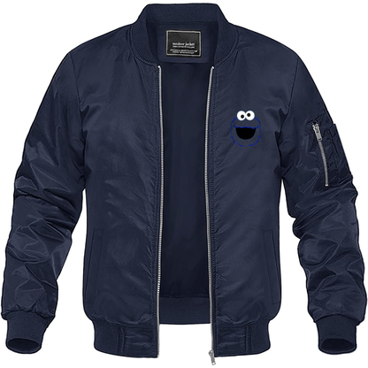 Men's Sesame Street Cookie Monster face Lightweight Bomber Jacket Windbreaker Softshell Varsity Jacket Coat