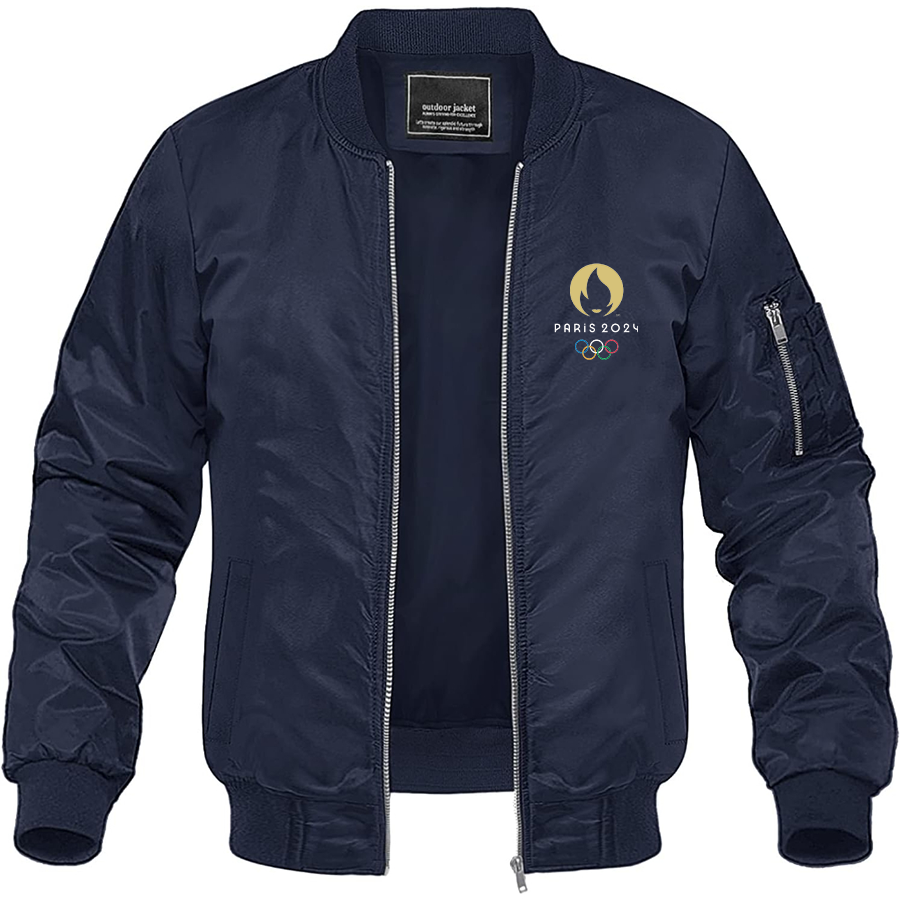Men's New Olympics 2024 Paris Logo Lightweight Bomber Jacket Windbreaker Softshell Varsity Jacket Coat