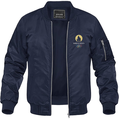 Men's New Olympics 2024 Paris Logo Lightweight Bomber Jacket Windbreaker Softshell Varsity Jacket Coat