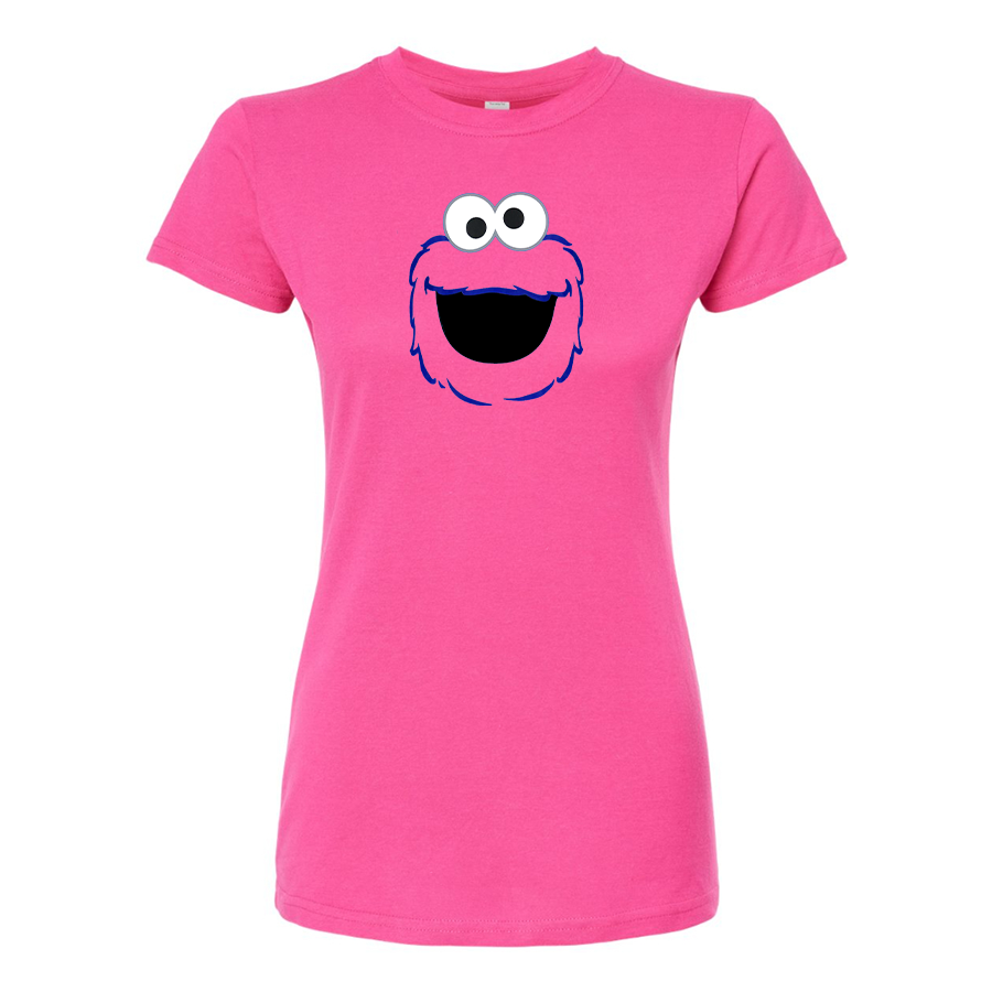 Women's Sesame Street Cookie Monster face Round Neck T-Shirt