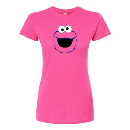 Women's Sesame Street Cookie Monster face Round Neck T-Shirt