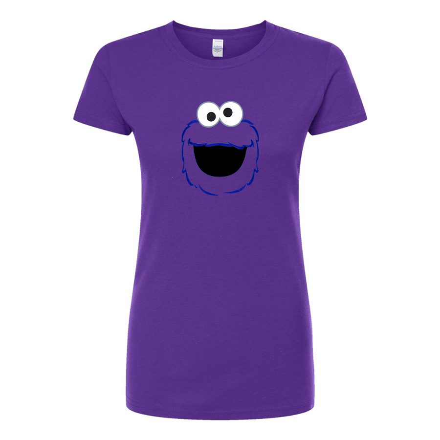 Women's Sesame Street Cookie Monster face Round Neck T-Shirt